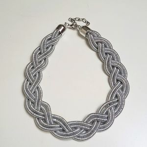 Braided necklace,  21 inches,  silver color